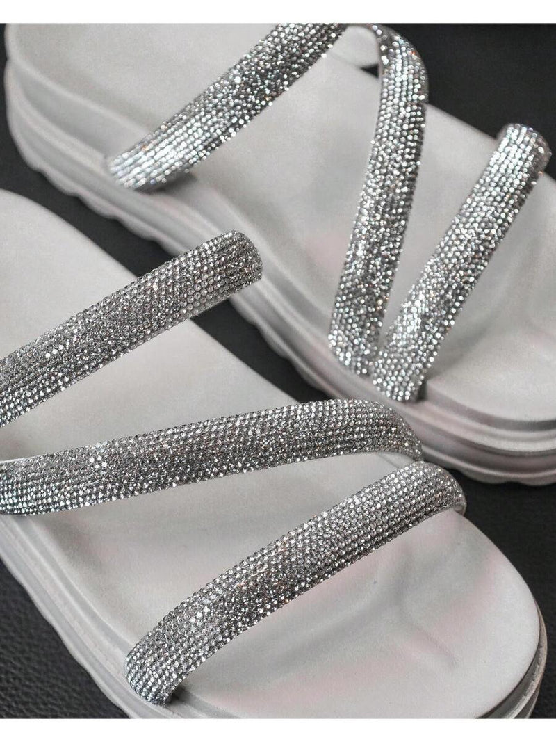 Papete Birken Sandalia Feminina De Brilho Rasteirinha de Strass Chinelo Delicada Confortavel Macia