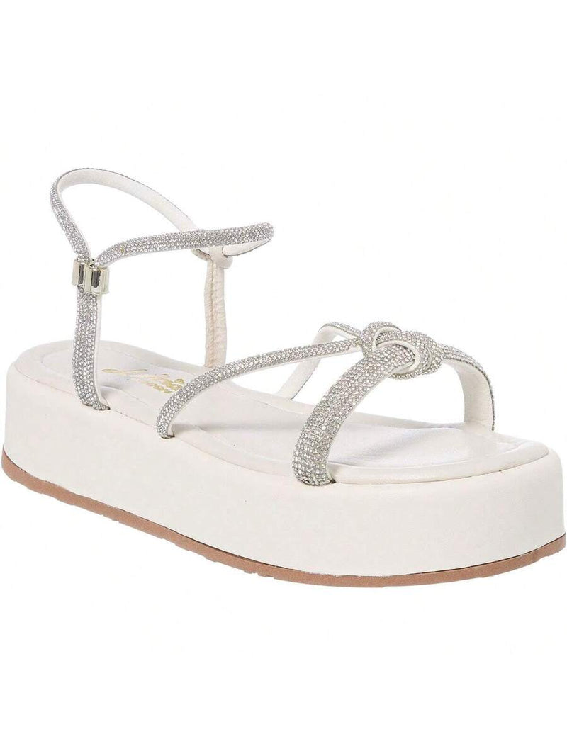 Sandália Feminina Flatform Tira com Brilho Strass Confortável Casual Promoção