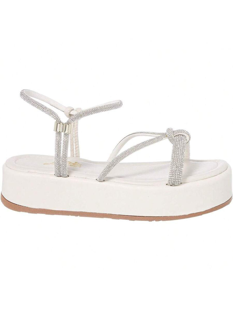 Sandália Feminina Flatform Tira com Brilho Strass Confortável Casual Promoção