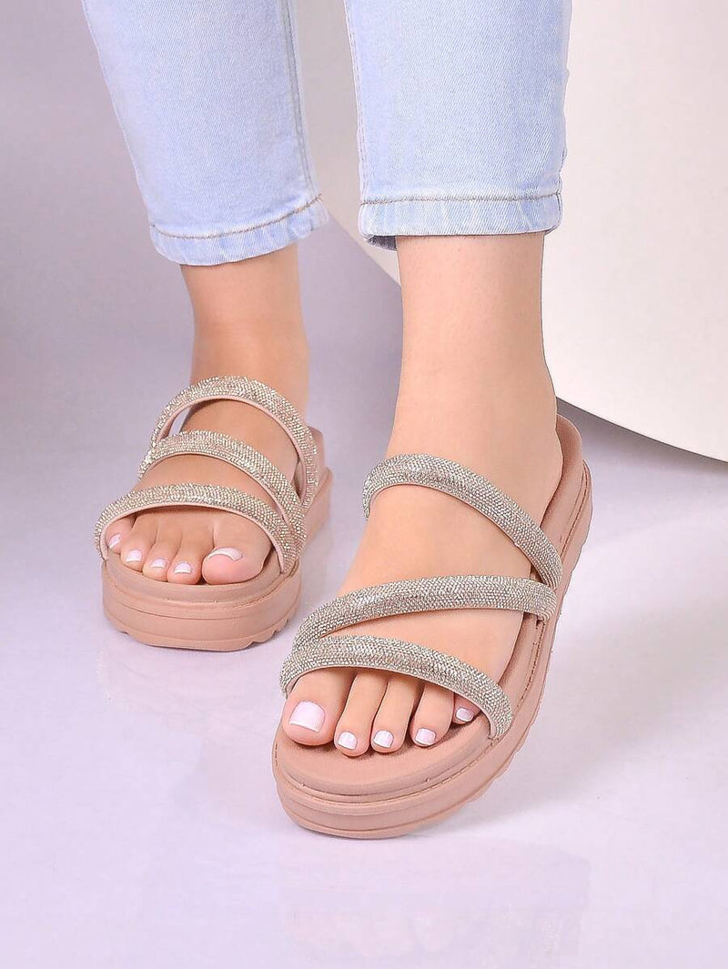 Papete Birken Sandalia Feminina De Brilho Rasteirinha de Strass Chinelo Delicada Confortavel Macia