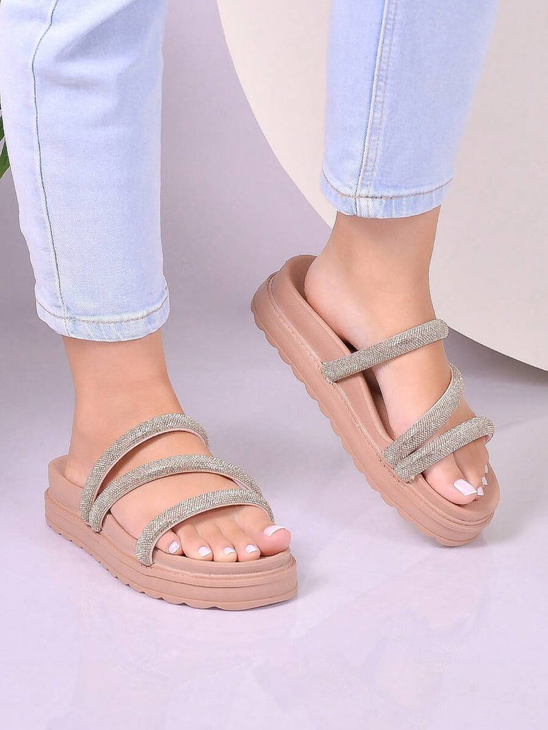 Papete Birken Sandalia Feminina De Brilho Rasteirinha de Strass Chinelo Delicada Confortavel Macia