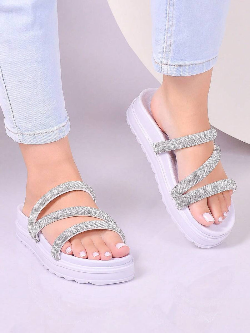 Papete Birken Sandalia Feminina De Brilho Rasteirinha de Strass Chinelo Delicada Confortavel Macia