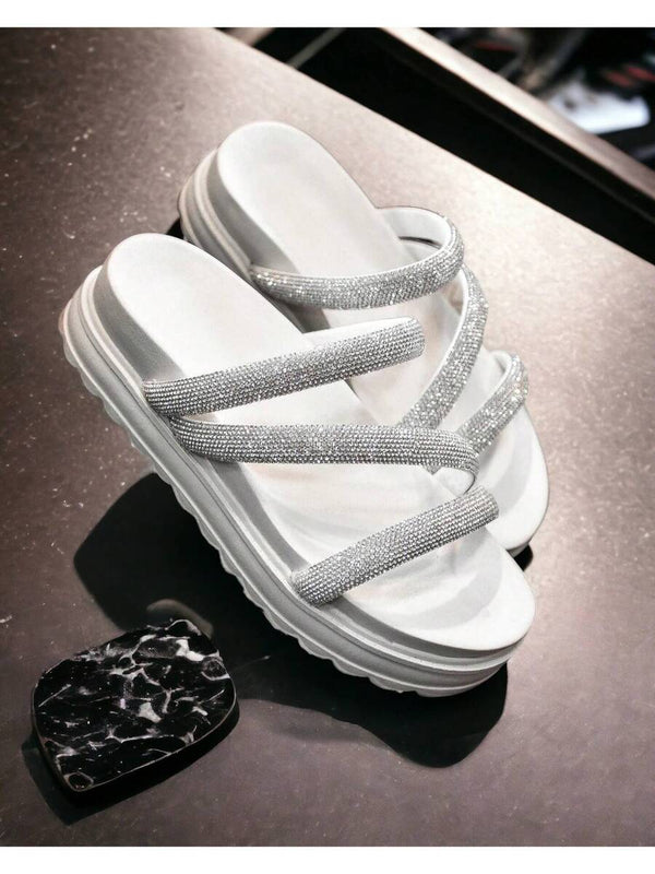 Papete Birken Sandalia Feminina De Brilho Rasteirinha de Strass Chinelo Delicada Confortavel Macia